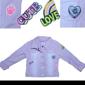 Pink Distressed Denim Jean Jacket  with Patches Toddler Girl's Euro 92 US 2T